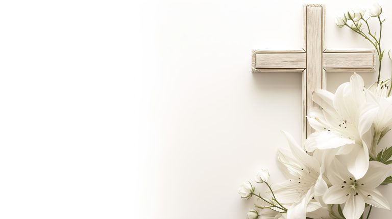 un-crucifijo-con-una-flor-blanca-en-el-se-sienta-en-una-pared-blanca